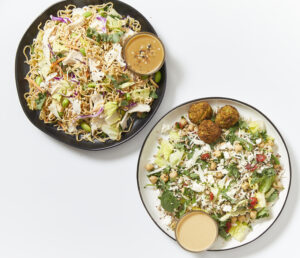 Chicken Ramen Salad and Mediterranean Falafel Salad featured by Fitlife Foods
